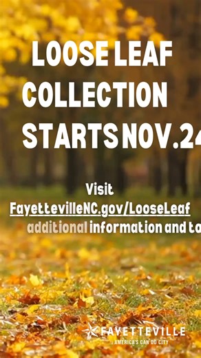 Loose Leaf Collection starts Nov. 24! Visit FayettevilleNC.gov/LooseLeaf for additional information and to search when pick up for your zip code is! #fayettevillenc | City of Fayetteville, NC Government