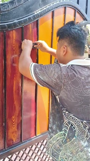 Wooden Texture Design on Iron Gate
