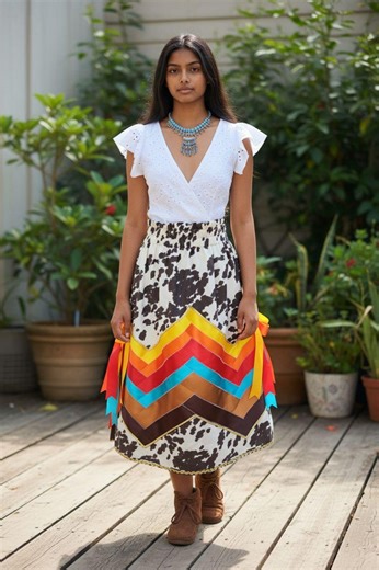 Native American Made Handmade Cowprint Ribbon Skirt Cowprint Skirt - Etsy