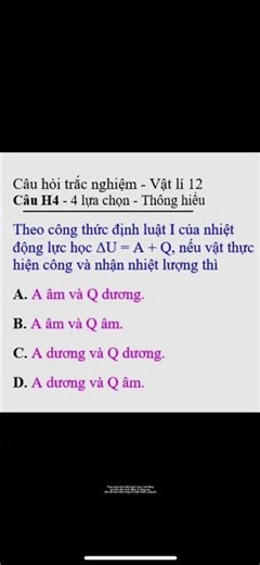 Trắc nghiệm Vật lí 12 - Nội năng, định luật I của nhiệt động lực học - H4