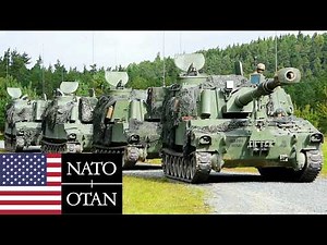 US Army, NATO. M109A6 Paladin howitzers during direct fire training in Germany.