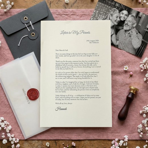 Letter to My Parents on My Wedding Day Gift, Bride to Mum and Dad Keepsake Letter, Emotional Wedding Morning Card From Daughter - Etsy