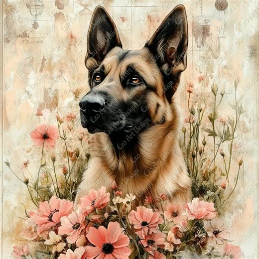 Vintage Shepherd Dog Portrait Clipart, Watercolor Style (digital Download) - Etsy