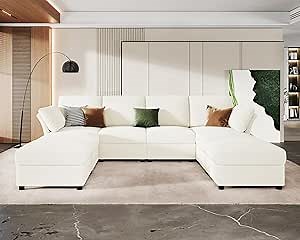 VanAcc Sectional Couch 8 Seats, Modular Sectional Sofa U Shaped sectional with Ottomans, Reversible Sofa Couch for Living Room, Offwhite Bouclé