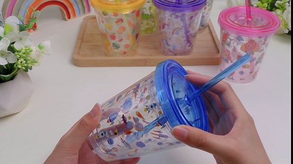 FoldTier 12 Pack Kids Tumbler Toddler Straw Cups 15 oz Toddler Smoothie Cup Plastic Cups with Straws and Lids Spill Proof Cute Cartoon Tumbler Reusable Plastic Cups for Kids Girls Boys Party