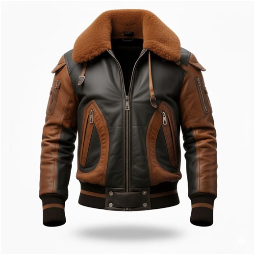 Men’s Black & Brown Leather Bomber Jacket