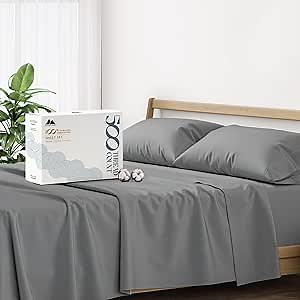 Mayfair Linen Twin XL Sheet Sets Cotton - 500 Thread Count 100% Cotton XL Twin Sheets, 3 PC (Dark Grey), Luxury Soft, Breathable, Cooling, Extra Large 16" Deep Pocket Sateen Bedsheet for Dorm Rooms
