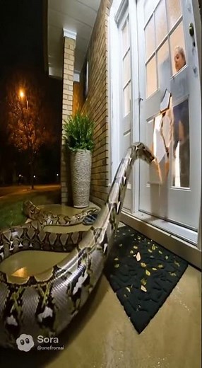 A giant python on a ring door cam POV smashing in the door!