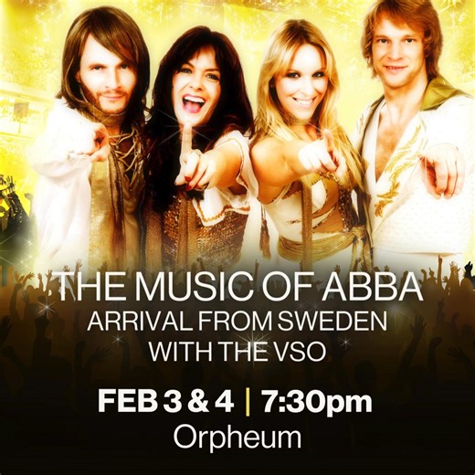 The world’s greatest ABBA tribute show returns to the Orpheum for a sensational musical experience! For two nights only, you can enjoy the timeless songs of ABBA, performed live by Arrival from Sweden and accompanied by the full symphonic sound of the VSO. Arrival from Sweden has been praised for their authentic costumes, vocals, and stage presence in over 70 countries. Whether you’re a fan of ABBA or just love great music, you won’t want to miss this spectacular celebration of the Swedish pop s