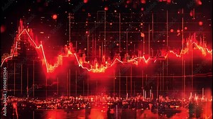 Red Line Graph with Flickering Red Lights and Data Points