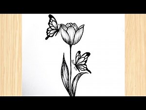 How to draw a flower with butterfly || Easy Flower drawing tutorial
