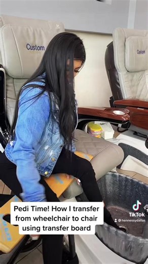 It’s pedi time!! A quick transfer using my sliding board. I know I’m capable of not using the board, but safety comes first!! #wheelchairlifestyle #transfer #accessibility #accessibilitymatters #pedicure #paralyzed #disability #wheelchairaccessible #wheelchairlife #adayinmylife #wheelchairdontcare #fyp #explore #disabilityawareness #disabilitytiktok #spinalcordinjuryawareness #wheelchairusersoftiktok