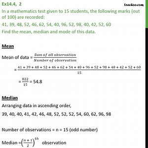 Question 2 - In a mathematics test given to 15 students - Finding Mean