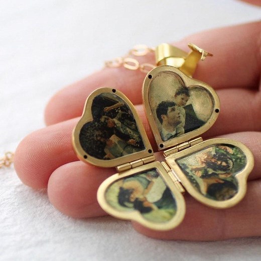 Personalized Four-photo Locket Necklace: Folding Heart Locket, Gold Brass, LKGP-3 - Etsy
