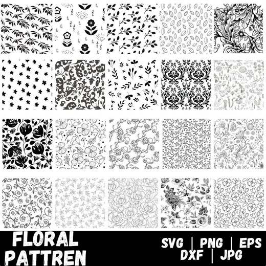 Flower Seamless Pattern SVG Bundle | Cut Files for Cricut and Silhouette - Includes Png, Dxf, Eps, Svg Formats, Seamless Floral Vector - Etsy