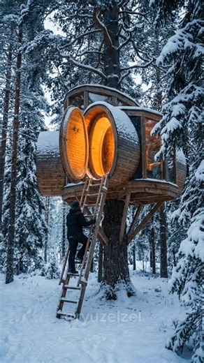 Relaxing in a Treehouse During Winter 🌲❄️