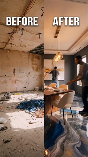 From Concrete to Mirror Floor 😍 Luxury Epoxy Dining Room Reveal #luxury
