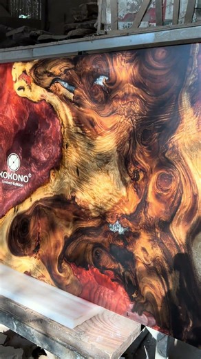 Amazing Red Epoxy River Table with Burl Wood | Handmade Luxury Table