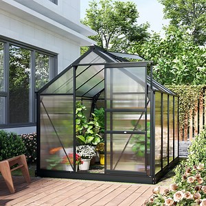 Outsunny 6.2' x 8.3' x 6.6' Polycarbonate Greenhouse, Heavy Duty Outdoor Aluminum Walk-in Green House Kit with Vent Door for Backyard Garden, Gray