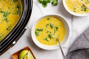Lentil Kale Soup with Coconut & Curry (Slow Cooker!) | From Scratch Fast