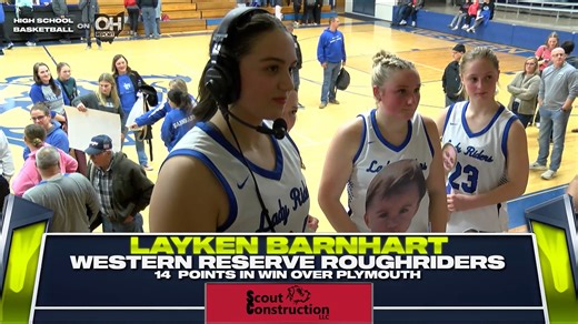 Senior Night at the Barnasium in Collins, Ohio turned into a celebration that Layken Barnhart will never forget. Barnhart was named the Scout Construction MVP after leading the Western Reserve Lady Roughriders to a dominant 48-12 victory over the Plymouth Lady Big Red in her final home game of her career. With family, friends, and teammates honoring the seniors before tip-off, Barnhart wasted little time making her mark. She knocked down three shots from beyond the arc, each one bringing the hom