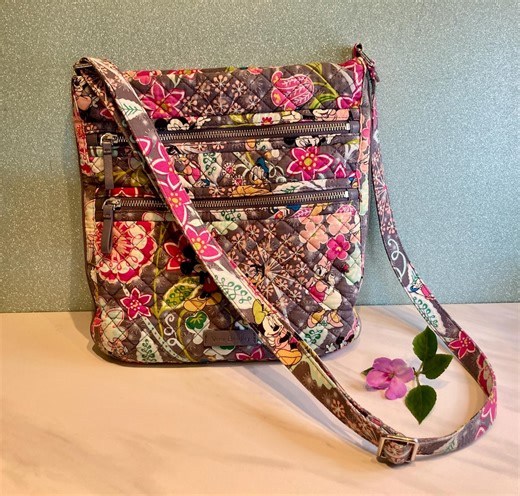 Vera Bradley Disney Crossbody Triple Zipper Bag/purse~ Great Pre-loved Cond. Mickey and Friends Design, Colorful Floral, Adjustable FREESHIP - Etsy