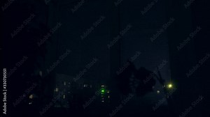 Thunder lightning over a residential building window view