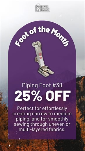 STOP struggling with bulky piping! ✋ Last Chance!! Meet your new secret weapon: the BERNINA Piping Foot #38! ✨ This specialized foot is engineered to glide perfectly along your cord, giving you professional, consistent results for all your cushions, bags, and custom garments. It takes the headache out of adding beautiful, clean piping to any seam. Achieve that high-end, store-bought finish every single time—effortlessly! Get your Foot #38 and start sewing perfect piping today! ➡️ #PipingFoot #BE
