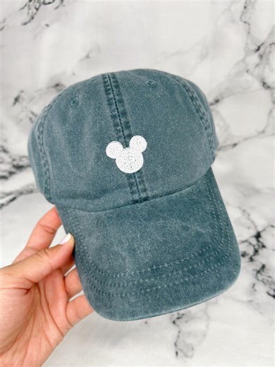 Embroidered Mouse Hat | Disney Mickey or Minnie Hat | Custom Embroidered Hat | Thick Cotton Hat With Leather Strap and Brass Buckle - Etsy
