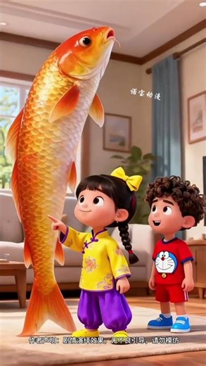 A big goldfish 2D emerges at home. Anime, animation, Youtube Assistant