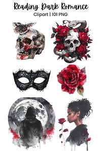 Dark Romance Reading Clipart, Romantic Bookworm Aesthetic Watercolor, Book Lover, Bookish, Black Girl Reading, Cat, Mouse, Rose, Haunting - Etsy