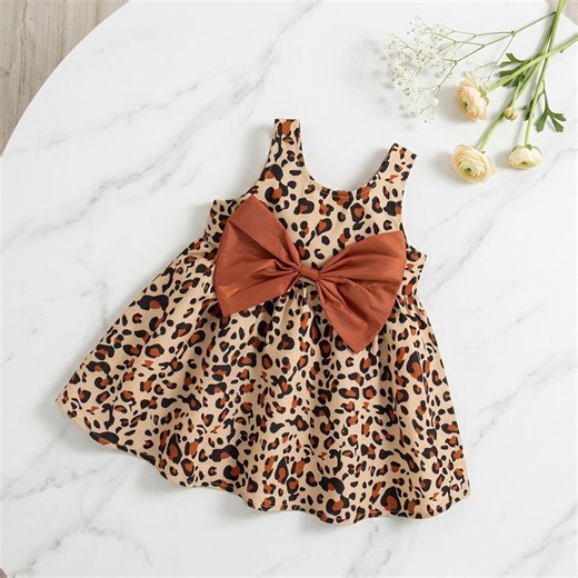 Baby Girl Leopard Print Dress With Bow, Summer Suspender Party Outfit, Cute Casual Dress, Holiday Birthday Outfit Spring Summer - Etsy