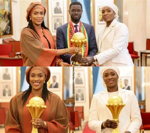 PHOTOS: Senegal President Faye and his wives pose with AFCON trophy