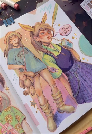 Chill Drawing Process with Alcohol Markers and Pencils