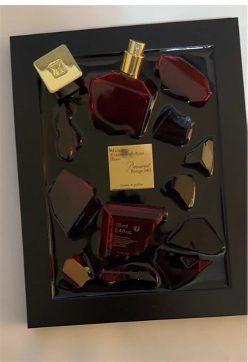 MFK Baccarat Rouge 540 Extrait Art #art #artist #cologne #fragrance #baccaratrouge540 broken cologne bottle framed glass epoxy resin decorative wall art
