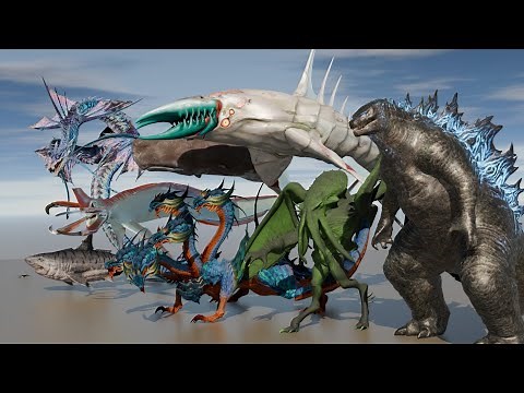 Megalodon vs Blue Whale vs Godzilla Sea Monster Size Comparison in 3D Animations