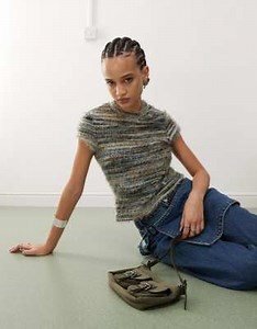 COLLUSION micro high neck fluffy stripe t-shirt | ASOS