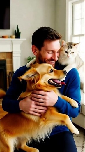 Messi’s Adorable Moment with His Dog & Cat 🐶🐱 | AI Realistic Video | Messi Pets Short