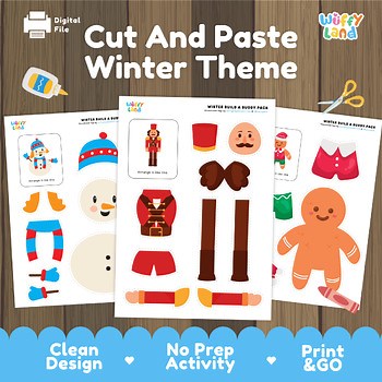 Winter Cut and Paste Worksheets | Snowman, Gingerbread, Nutcracker