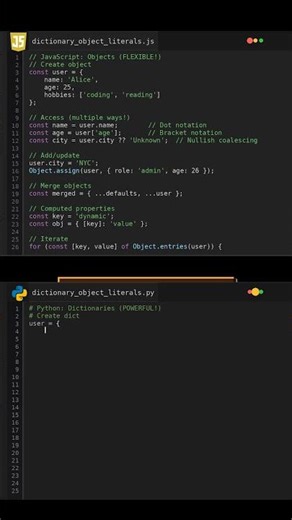 Dictionary vs Object Literals: Key-Value Battle! #jsvspython
