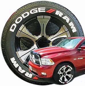 Tire Stickers Dodge RAM Truck Tire Lettering Accessory Kit - Easy DIY Permanent Glue On Rubber with 2oz Touch-Up Cleaner / 18-21 Inch Wheels / 1.50 Inches/White/Red / 8 Pack