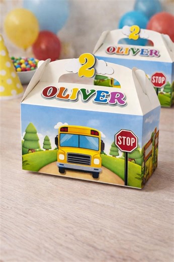 Personalized Wheels on the Bus Favor Boxes | Birthday Party Treat Candy Boxes - Etsy