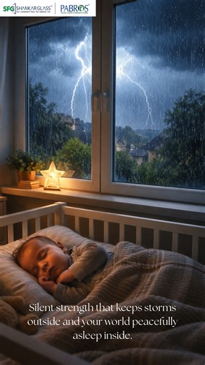 Shankar glass on Instagram: "While the storm rages outside, their world stays perfectly still. ✨ There’s nothing more precious than a child’s peaceful sleep. Our advanced window systems provide the silent strength needed to block out the roar of thunder and the pelt of rain, keeping your home a sanctuary of calm. Because safety isn't just about strength—it’s about peace of mind. 🏠💤 . . . . . soundproof windows | noise reduction glass | weather resistant doors | luxury home interiors | premium