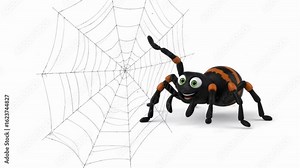 Cartoon Spider on a Detailed Web