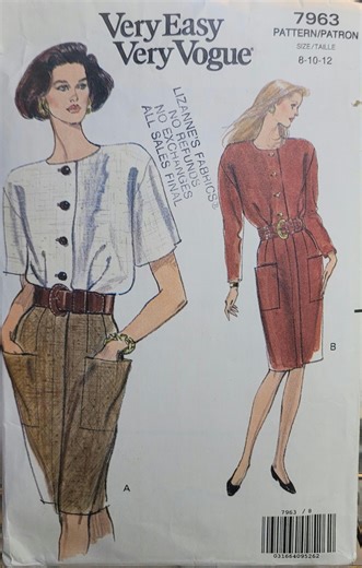 Vintage Vogue 7963 Sewing Pattern – Misses Sheath Dress, 1990s, Size 8-10-12 PRE-CUT COMPLETE - Etsy Canada
