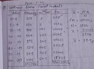 The image shows a calculation for the mean of a continuous seri... | Filo