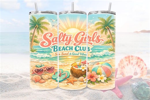 Beach Tumbler Design Digital Download Png Template Skinny Cup Wrap Summer Sublimation Vacation Salty Girls Club Graphic Sunny Vibes Sand - Etsy