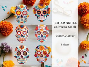 6 Calavera Sugar Skull Masks PDF Printable Digital Download Dia De Los Muertos Halloween Masquerade Costume Party Favors Kids Cosplay Adults - Etsy