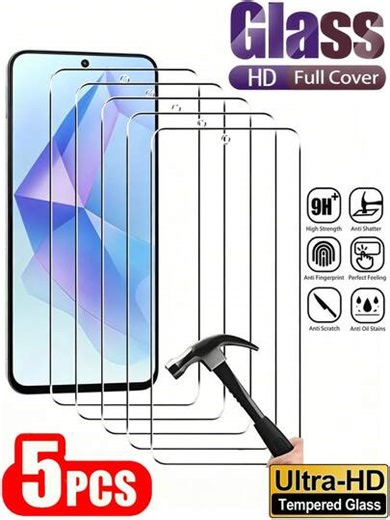 5pcs Ultra-Clear Tempered Glass Screen Protector Full Coverage For Samsung Galaxy S26 S25 S24 Ultra FE A57 A56 A55 A37 A36 A35 A17 A06 A07, 9H Hardness Anti-Explosion Anti-Scratch, Bubble-Free, Oil-Resistant, Self-Adsorption, Easy Installation | SHEIN