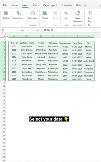 Excel का Secret Shortcut 😲 | Convert Data into Table in 2 Seconds (Ctrl+T)